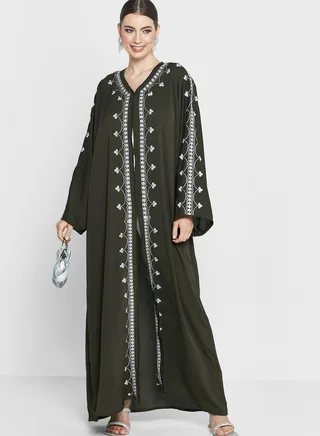 V-Neck Embroidered Abaya