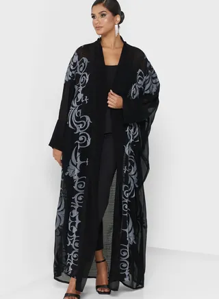 Embroidered Open Front Abaya