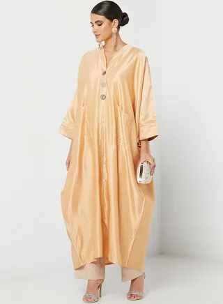Contrast Piping Trim Detail Bisht Abaya