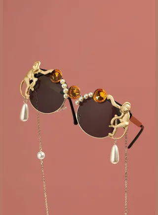 Gold Plated Designer Stone Western Wear Sunglass For Women