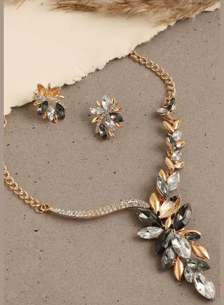 Gold Plated Designer Stone Necklace and Earring Set