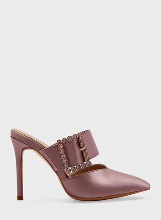 Jewelled Buckle Satin Slip On Pump