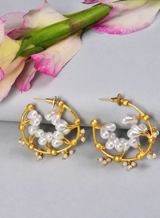 Gold Plated Pearls Hoop Earrings