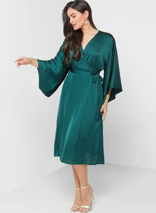 Surplice Neck Flared Sleeve Dress
