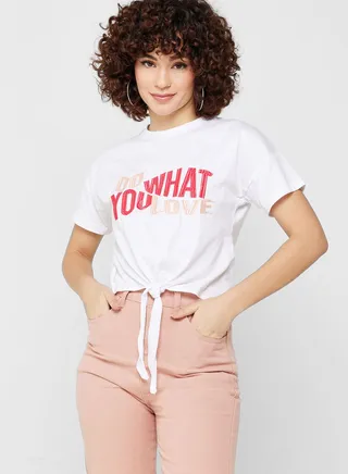 Regular Tee With Drop Shoulder With Tie Front