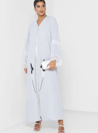 Mesh Sleeve Embroidered Abaya