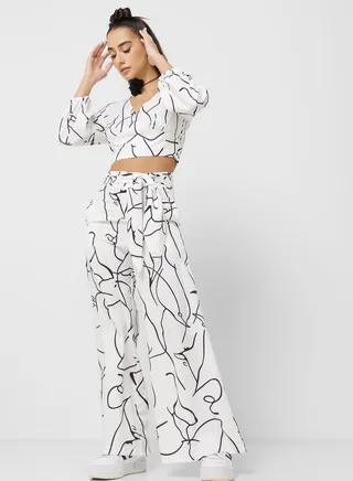 Printed Crop Top & Pants Set