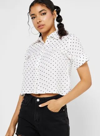Printed Collared Crop Top