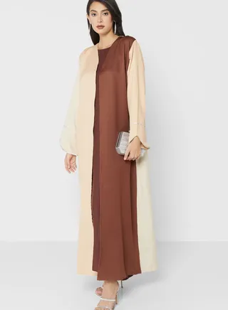 Embellished Contrast Detail Abaya