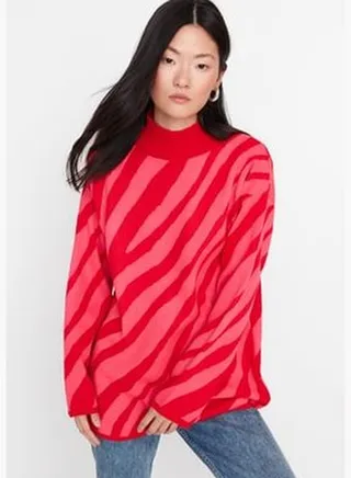 Red Pink Animal Striped Pattern Knitwear Sweater TCTAW23KZ00066