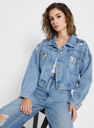 Embellished Detail Denim Jacket
