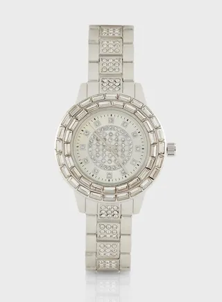 Rhinestone Dial Jeweled Analogue Metal Strap Watch