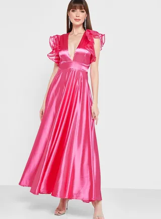 Ruffle Sleeve A-Line Dress