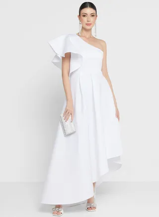 Frilled Detail One Shoulder Dress