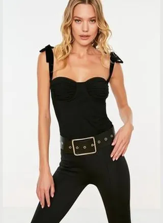 Black Collar Detailed Bodysuit TPRSS22BD0016