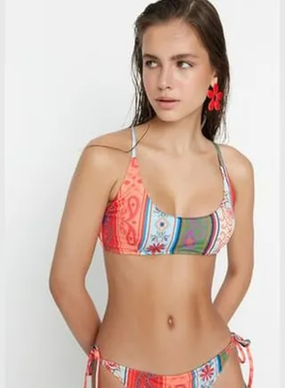 Colorful Ethnic Print Bandeau Bikini Top TBESS22BU0244
