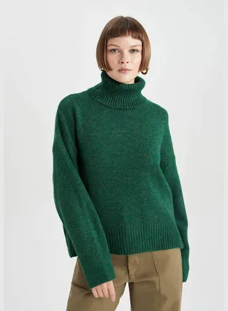 Woman Turtle Neck Long Sleeve Tricot Pullover