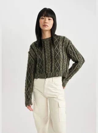 Woman Crew Neck Long Sleeve Tricot Pullover