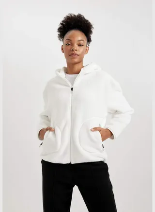 Woman Loose Fit Hooded Long Sleeve Knitted Cardigan