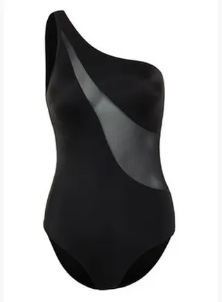 Black One Shoulder Mesh Detailed Swimsuit TBESS24MA00128