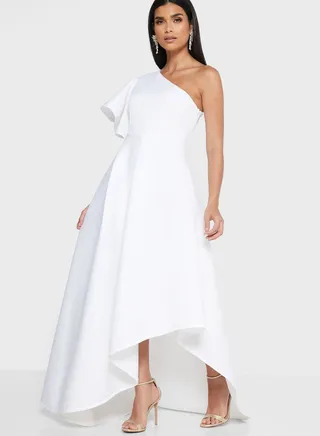 Scuba Frill One Shoulder Midi Dress