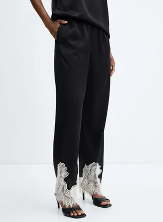 Lace Hem High Waist Pants