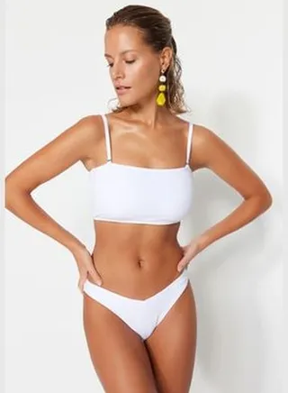 White Strapless Textured Bikini Top TBESS22BU0125