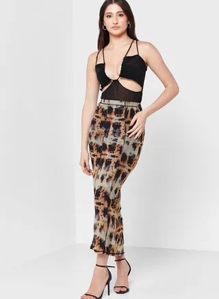 High Waist Contrast Detail Skirt