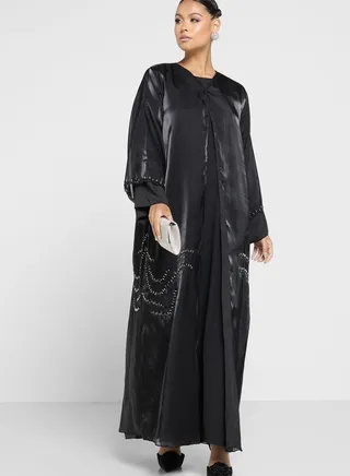 Embellished Mesh Detail Abaya