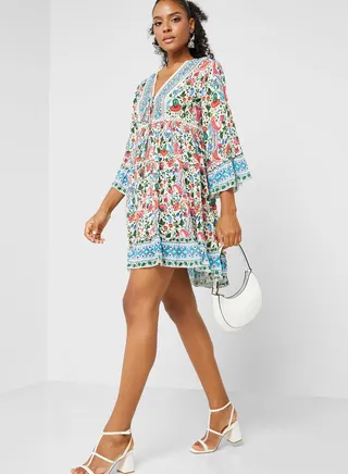 Frilled Detail Floral Dress