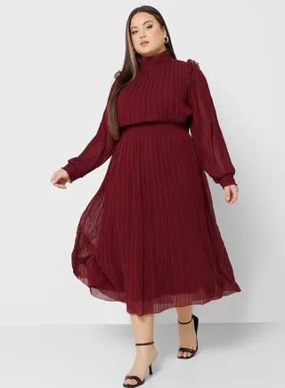 Pleat Detail Fit & Flare Dress
