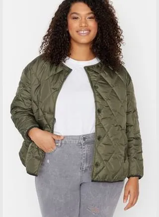 Khaki Crewneck Quilted Coat TBBAW23AW00020