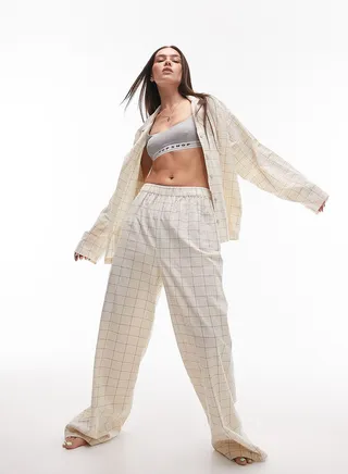 Checked Button Down Shirt & Pyjama Set