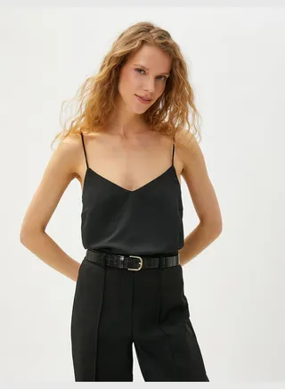 V Neck Satin Thin Strappy Blouse
