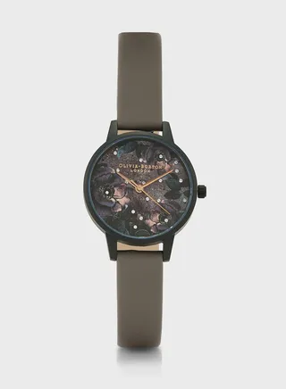 Dark Purple & 3D Print Floral & Stone Analog Watch