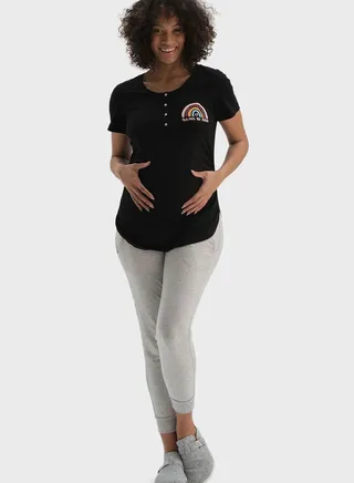 Slogan Button Detail T-Shirt