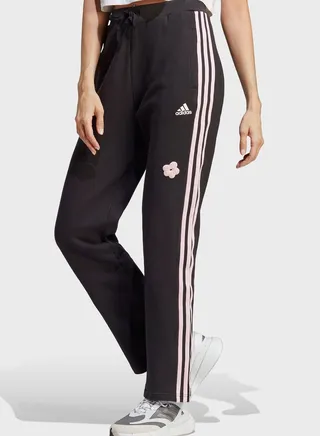 3 Stripe High Rise Flower Print Sweatpants