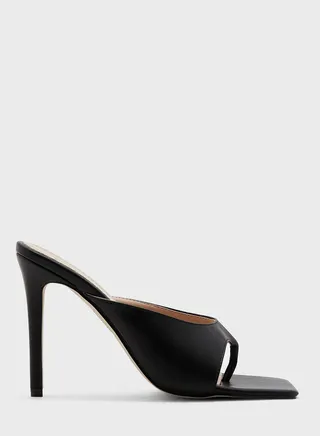 Square Toe Post Heeled Mule Sandal