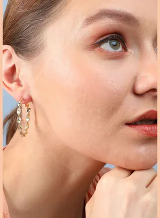 Gold Plated Designer Stone Casual Hoop Earring For Women