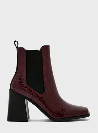 Block Heel Croc Effect Boot