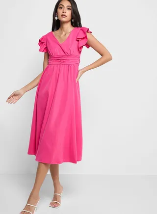Ruffle Sleeve A-Line Dress