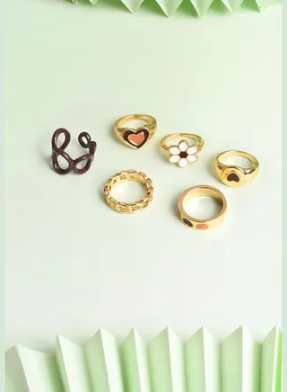 Pack of 6 Gold Plated Designer Ring