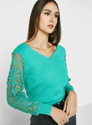Lace Sleeve Detail Sweater
