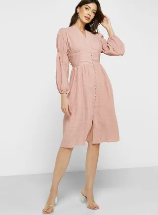 Puff Sleeve Textured Dress