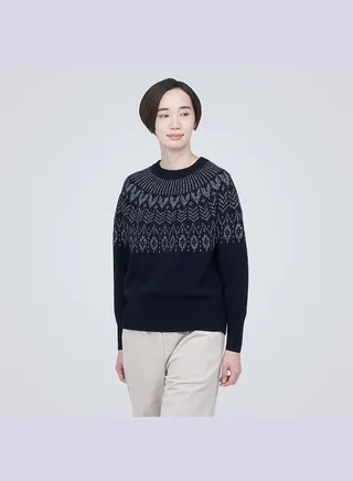 Wool Jacquad Pattern Crew Neck Sweater