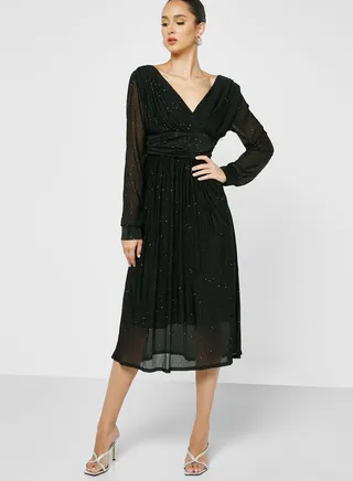 Surplice Neck A-Line Dress