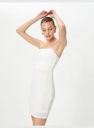 Bridal Mini Sequined Strapless Draped Party Dress