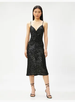 Drape Sequined Midi Partydress