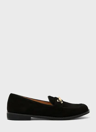 Faux Suede Loafer With Chain Detail In Black