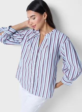Striped Button Detail Top